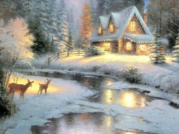 deer Painting - Deer Creek Cottage Thomas Kinkade